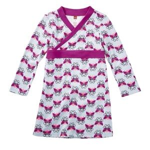 Tea Collection girls blue wrap neck dress butterfly pink purple sz 6 NWT
